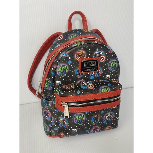 Loungefly Marvel Avengers Tattoo Mini Backpack Black Red Floral - Picture 1 of 13